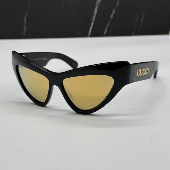 NEW GG1294S 002 GUCCI SUNGLASSES SHINY BLACK GOLD CAT EYE WOMEN EYEWEAR GUCCI - Picture 5 of 13